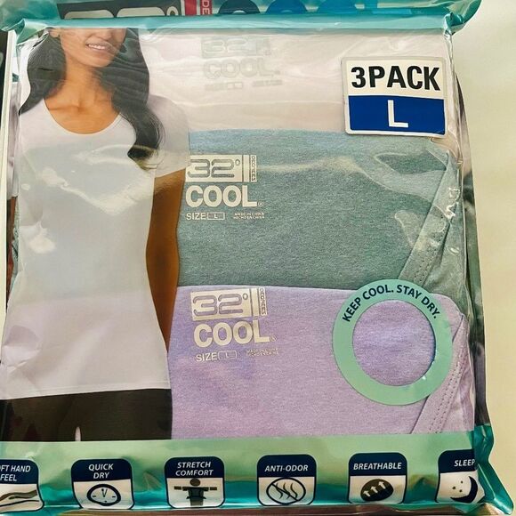 32 DEGREES 3-Pack Women Short Sleeve Scoop Neck Tee Size L White Teal Lavender - Picture 2 of 2